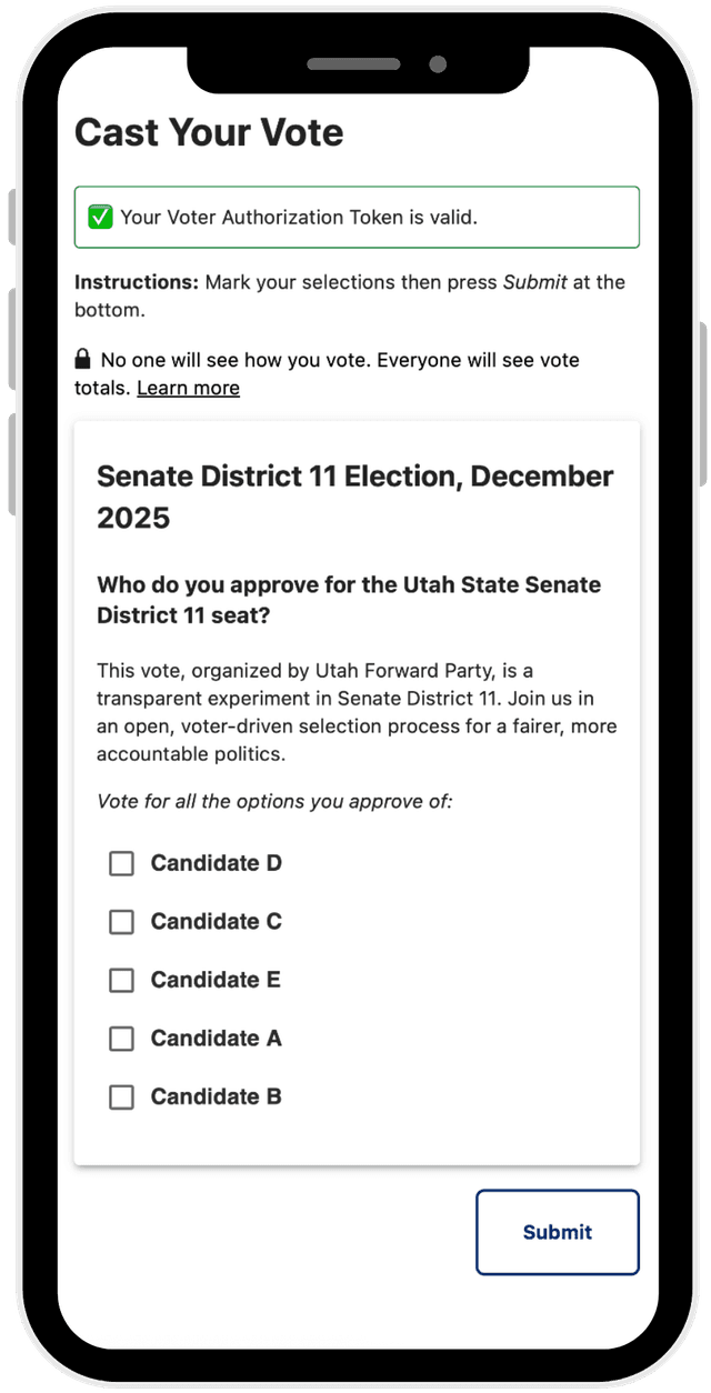 Screenshot of SIV Vote UI